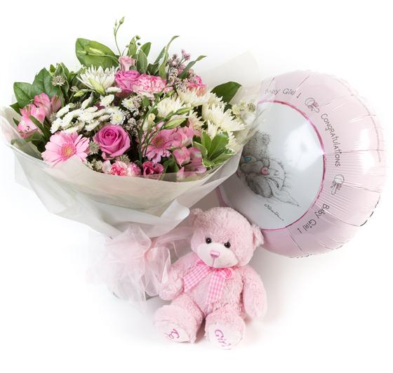 new baby girl flowers and balloons